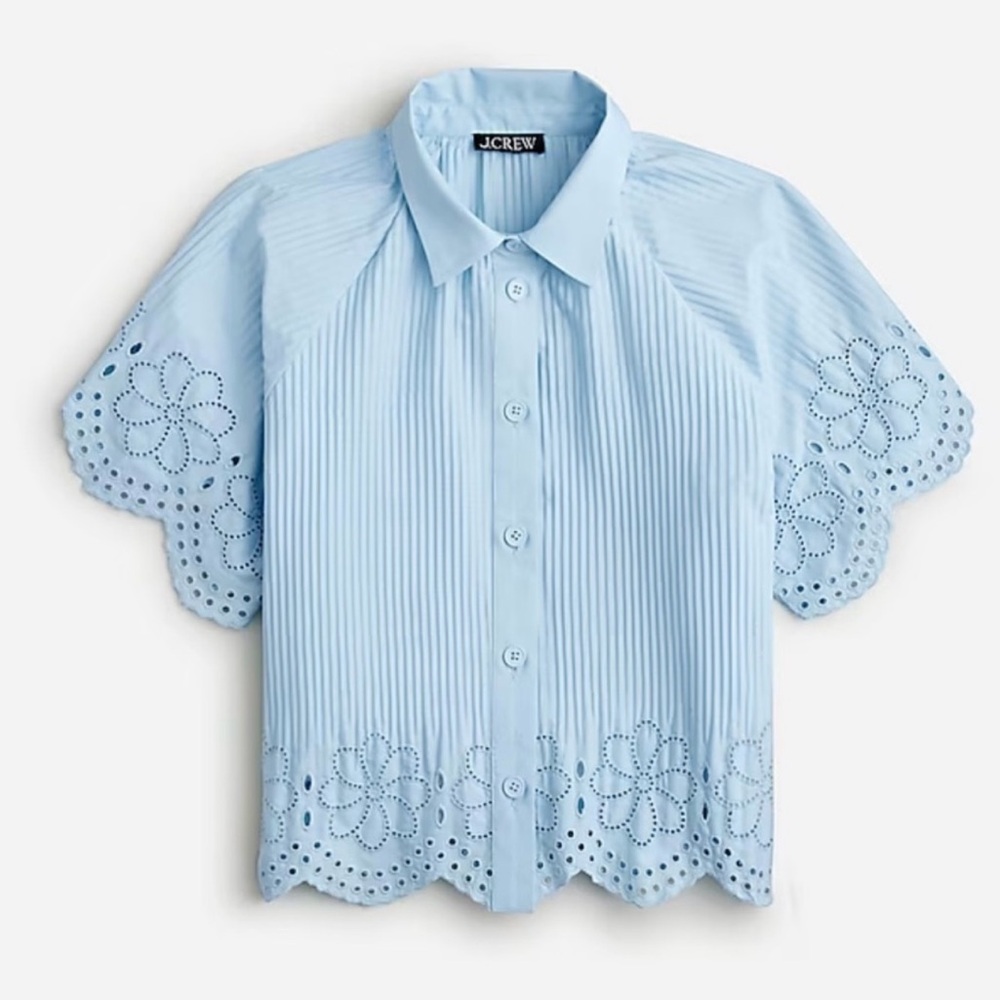 J. Crew Light Blue Eyelet Short Sleeve Button-Up Blouse